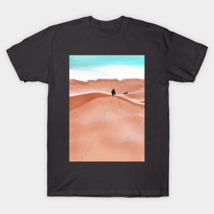 walk with dog in desert T-Shirt